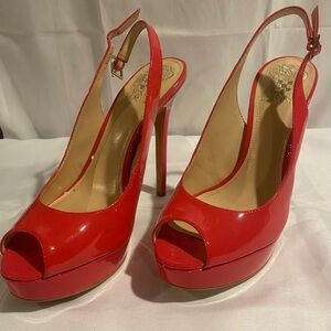 Vince Camuto Pink Patent Leather Slingback Ankle Strap Heels Peep Toe US 8 EU 38